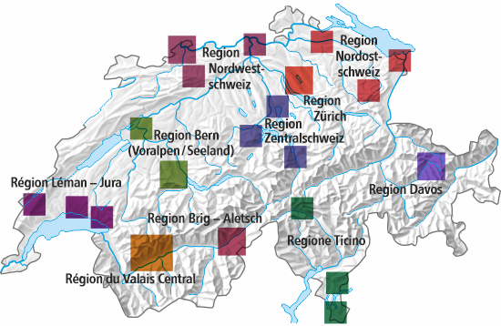 Excursions hydrologiques en Suisse - carte d’ensemble hades_wege_f